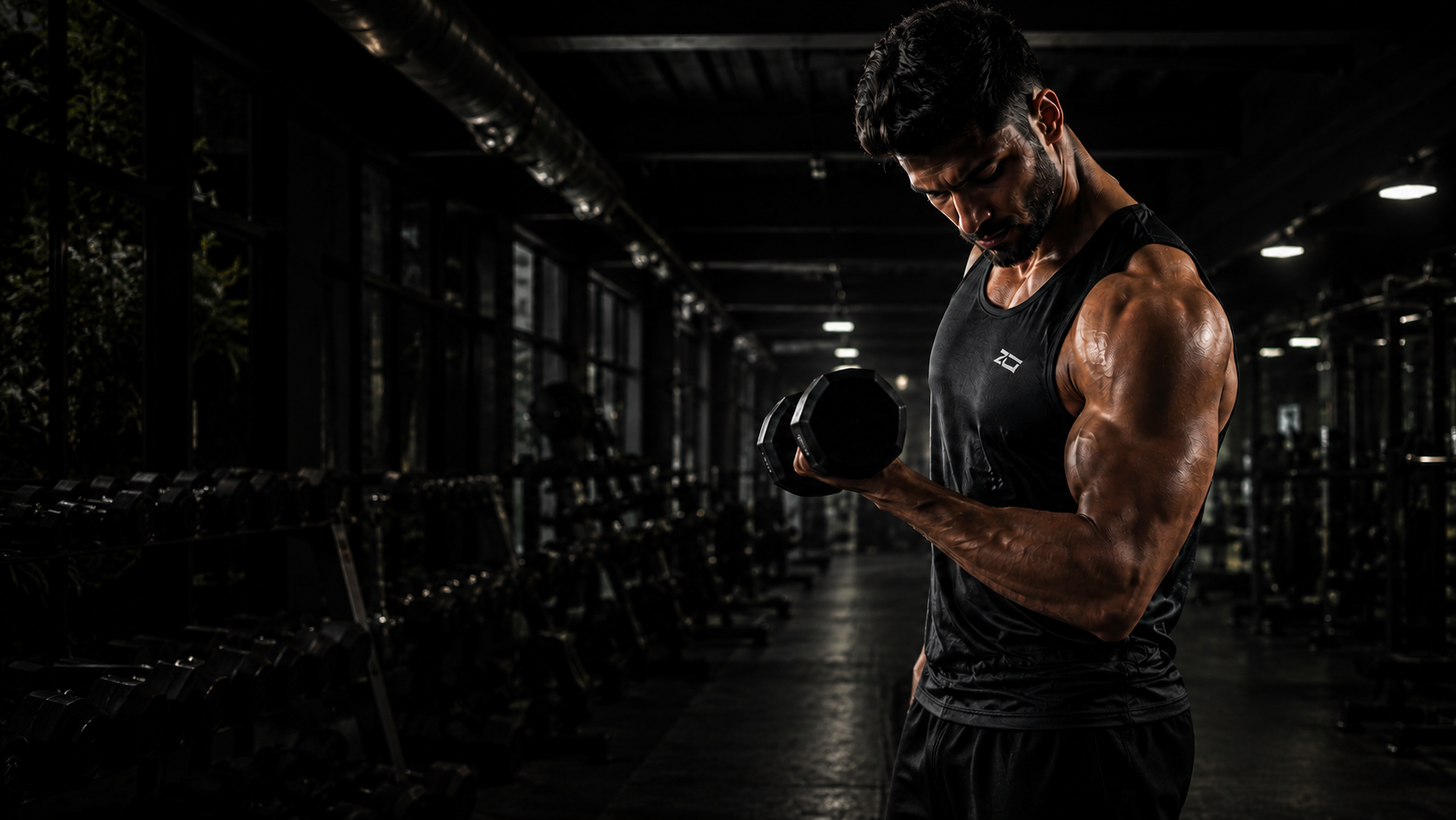Athlete performing a bicep curl with a dumbbell at JRA Fitness Hub premium gym