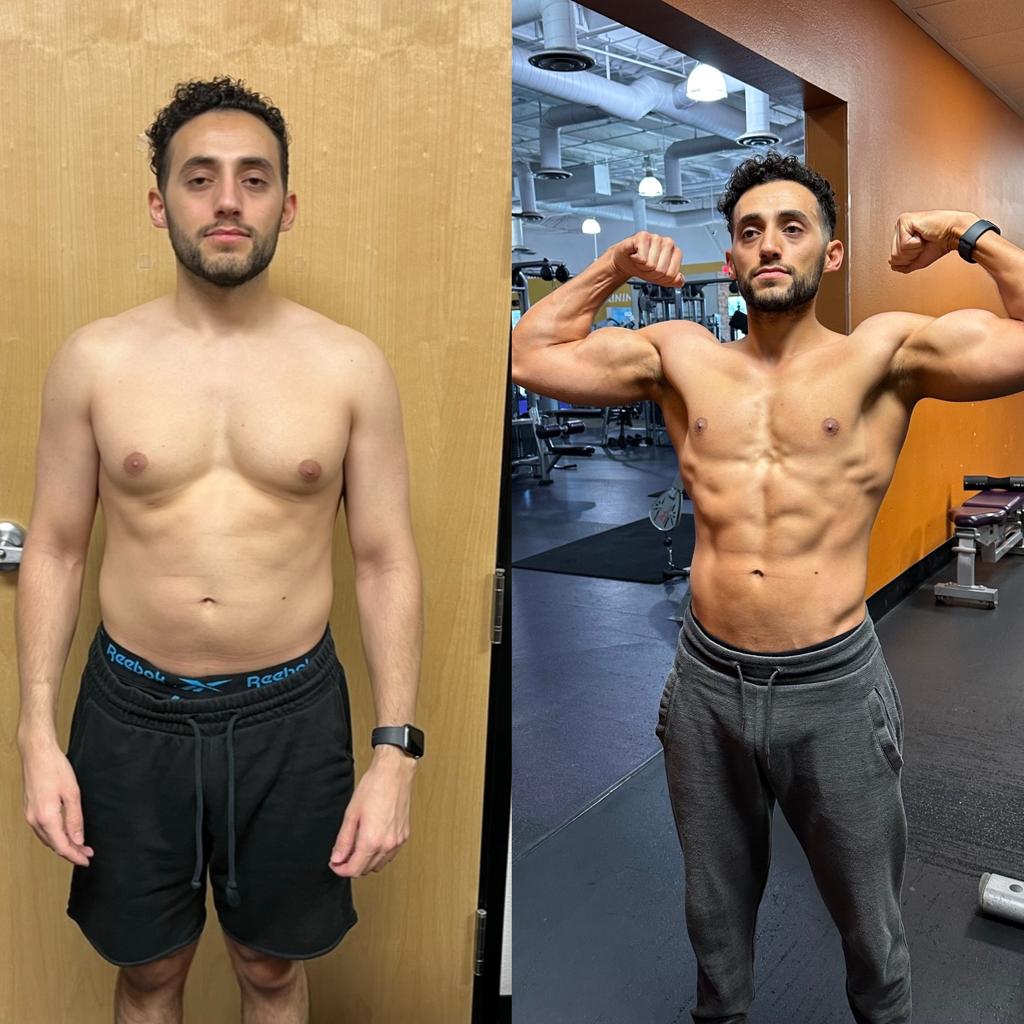 Arjun Menon before and after body transformation at JRA Fitness Hub