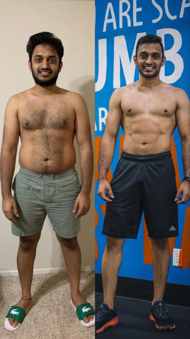 Rahul Fernandes before and after body transformation at JRA Fitness Hub